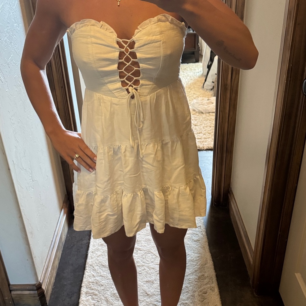 Princess Polly White Strapless Lace-Up Dress